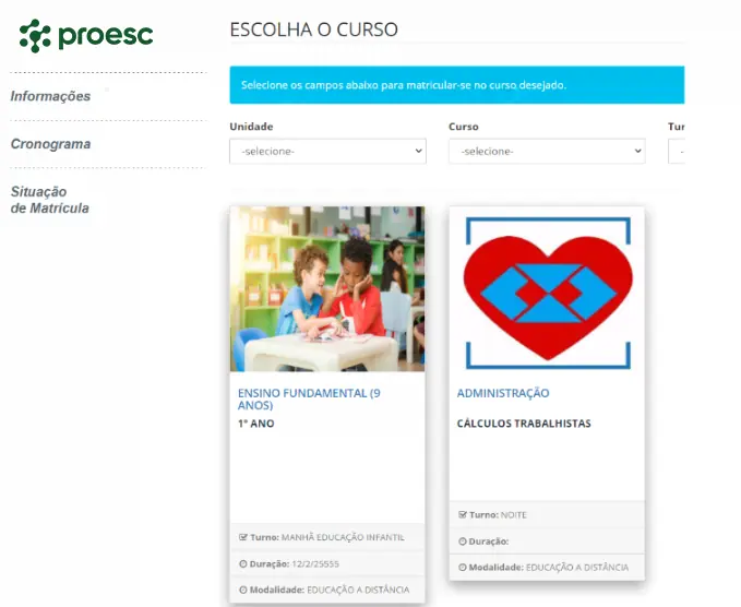 matrículas Proesc